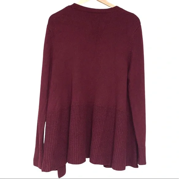 🆕 LOFT Italian Yarn Knit Burgundy Draped Waterfall Chunky Knit Cardigan Sweater - Picture 4 of 8